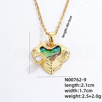 Fashionable Brass Pave Natural Paua Shell & Clear Cubic Zirconia Pendant Necklaces for Daily Parties QO9830-6-1