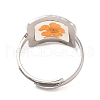 Dark Orange Square Epoxy Resin with Dry Flower Adjustable Rings RJEW-G304-03P-01-3