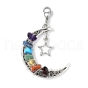 Wire Wrapped Chakra Synthetic & Natural Mixed Stone Chips & Alloy Moon/Star Pendant Decorations HJEW-JM01574-02-3