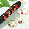 Fruit Theme Brass Enamel Open Cuff Rings for Women RJEW-U057-02G-3