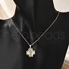 Brass Cubic Zirconia Glass Cat Eye Clover Pendant Neckalces for Women NJEW-S448-07G-3