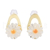 Flower Natural Shell Ear Studs with Brass and 925 Sterling Silver Pins for Summer Jewelry EJEW-P256-71G-1