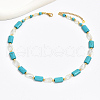 Bohemian Style Handmade Rectangle Synthetic Turquoise & Faceted Teardrop Glass Beaded Necklaces for Women's Date Gift TF2748-3