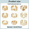 ANATTASOUL 9Pcs 9 Style Stainless Steel Open Cuff Ring for Women RJEW-AN0001-05-2