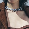 Iron & Alloy Flat Round Link Chain Necklaces for Women NJEW-U046-04P-1
