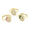Mixed Color Enamel Initial Letter Adjustable Ring with Clear Cubic Zirconia RJEW-P045-01G-Q-1