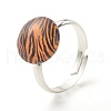 Animal Skin Pattern Flat Round Glass Adjustable Ring RJEW-JR00408-2