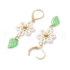 304 Stainless Steel Flower with Leaf Leverback Earrings EJEW-MZ00456-04-4