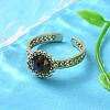 Ion Plating(IP) Natural Gemstone Flower Open Cuff Ring RJEW-G265-01G-2
