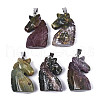 Carved Natural Indian Agate Pendants G-N0327-002B-1