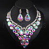Teardrop Alloy Glass Stud Earrings & Bib Necklaces Sets for Women FS-WGC29D0-05-1