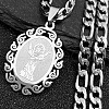 Oval with Virgin Pattern 304 Stainless Steel Pendant Necklaces for Men Women NJEW-K283-22P-1