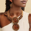 Flat Round Alloy with Aluminium Wire Wrapped Resin Pendant Necklace & Dangle Earrings Sets FS-WGE917F-04-1