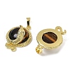 Natural Tiger Eye Flat Round Shaped Brass Pendants KK-F887-03G-25-2