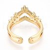 Brass Micro Pave Clear Cubic Zirconia Cuff Rings for Women KK-T074-15G-3