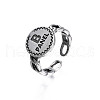 Flat Round with Word B Panel Alloy Open Cuff Finger Ring for Women RJEW-T009-39AS-3