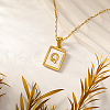 Rectangle Stainless Steel Pave Natural White Shell Initial Pendant Necklaces for Women FS-WGB5EDA-17-1