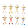 8Pcs 8 Colors Natural Dyed Malaysia Jade & Glass Beaded Angel Pendants PALLOY-JF03986-1