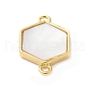 Brass Pave Natural White Shell Connector Charms KK-S522-03F-G-2