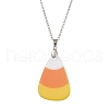 Halloween Acrylic Candy Corn Pendant Necklaces NJEW-JN04888-2