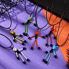 Halloween Theme Skeleton Glass Seed Beaded & Natural Black Onyx(Dyed & Heated) & Skull Dyed Synthetic Turquoise Pendant Necklaces NJEW-MZ00117-1