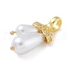 Rack Plating Brass Micro Pave Clear Cubic Zirconia with ABS Plastic Pearl Pendants KK-G515-57G-2