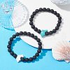 2Pcs 2 Color Synthetic Turquoise Dolphin & Lava Rock Stretch Bracelets Set BJEW-JB09838-6