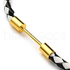 Brass Column Bar Link Bracelet with Leather Cords BJEW-G675-05G-05-2
