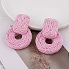 Rectangle with Flat Round Alloy Raffia Dangle Stud Earrings FS-WGEAAFD-02-1