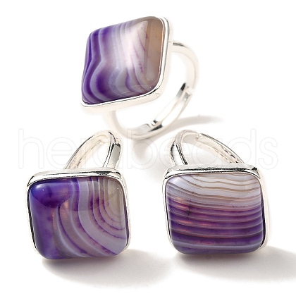Natural Banded Agate Adjustable Rings RJEW-H240-01S-11-1