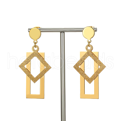 Fashionable Vintage Retro Rectangle with Rhombus Stainless Steel Dangle Stud Earrings BB1526-1