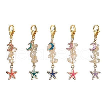 Starfish & Moon Alloy Enamel Pendants Decoraiton HJEW-JM01635-1