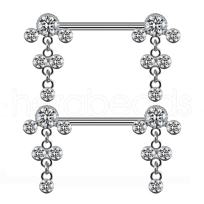 Brass Micro Pave Clear Cubic Zirconia Flat Round Nipple Barbells WG21F93-01-1