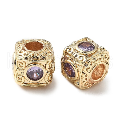 Brass Cubic Lilac Zirconia European Beads KK-A254-13G-02-1
