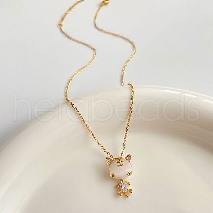 Alloy Crystal Rhinestone & Cat Eye Tiger Pendant Necklaces for Women WGE6163-02-1