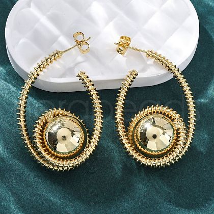 Spiral with Round Brass Stud Earrings EJEW-R025-04G-1
