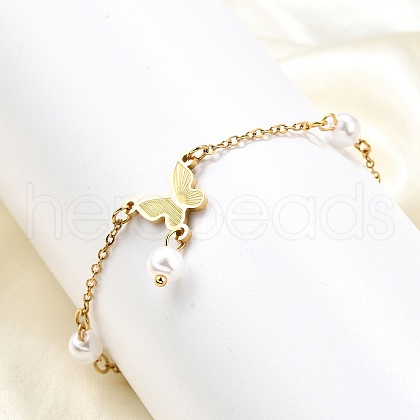 304 Stainless Steel Butterfly Link Bracelets BJEW-C098-01A-G-1