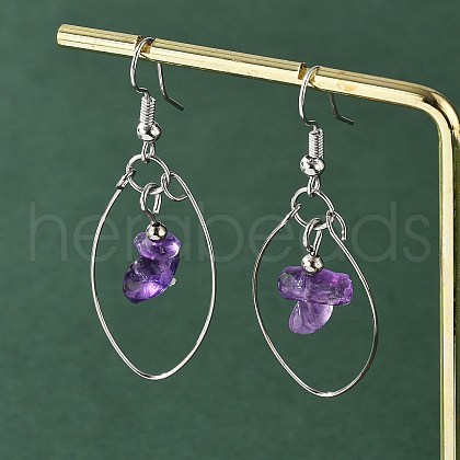 Natural Amethyst Dangle Earrings EJEW-JE02150-03-1
