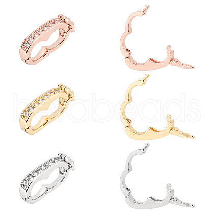Olycraft 6Pcs 3 Colors Rack Plating Brass Micro Pave Cubic Zirconia Twister Clasps ZIRC-OC0001-08-1