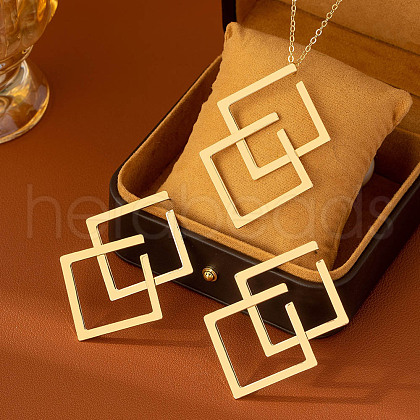 Rhombus Alloy Pendant Necklace & Stud Earring Sets FS-WG67473-01-1