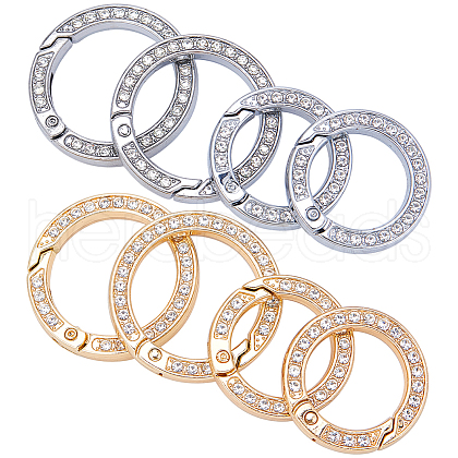 Gorgecraft 8Pcs 4 Styles Alloy Crystal Rhinestone Spring Gate Rings FIND-GF0005-59-1