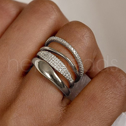 4Pcs Brass Micro Pave Clear Cubic Zirconia Finger Rings & Brass Finger Rings Set FS-WG9B944-02-1