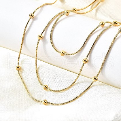 304 Stainless Steel Ball Snake Chain 3 Layer Necklaces for Women NJEW-V012-04G-1
