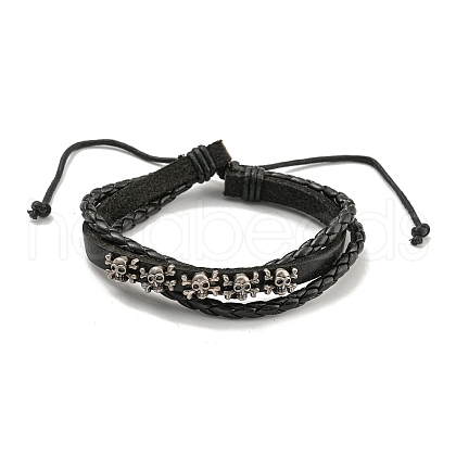 PU Imitation Leather Braided Cord Bracelets BJEW-P329-02B-AS-1