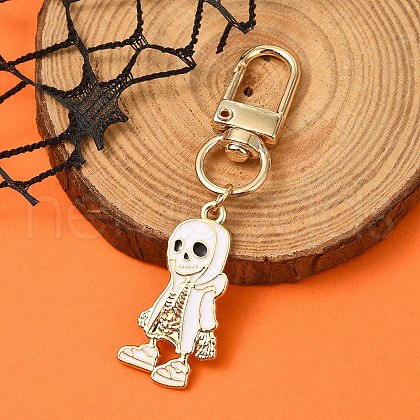 Halloween Skeleton Alloy Enamel Pendant Decoration HJEW-YW00033-04-1