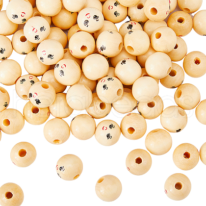 HOBBIESAY 120Pcs Printed Natural Wood Beads WOOD-HY0001-11-1