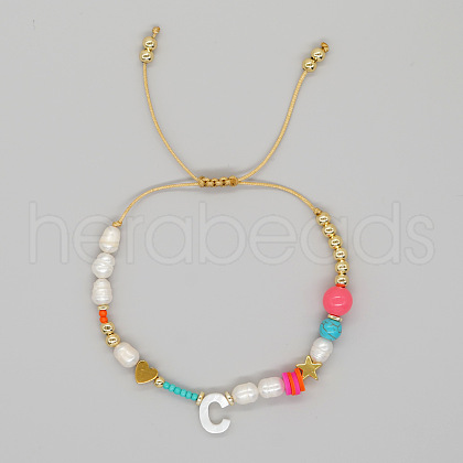 Bohemian Style Shell Letter Bead Braided Bead Bracelets for Women WG07C1E-03-1