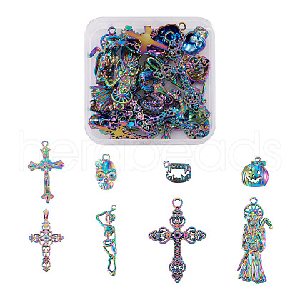 Spritewelry 32Pcs 8 Style Rainbow CoLOR Alloy Pendants PALLOY-SW0001-02-1