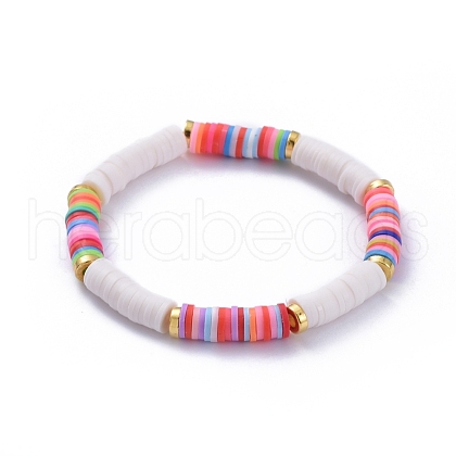 Handmade Polymer Clay Heishi Beads Stretch Bracelets BJEW-JB05091-04-1