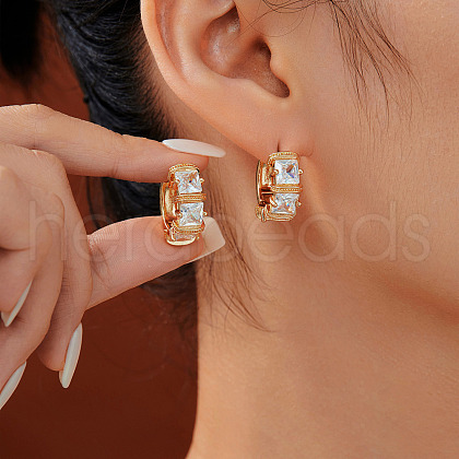 Stainless Steel Crystal Cubic Zirconia Square Hoop Earrings II4770-2-1